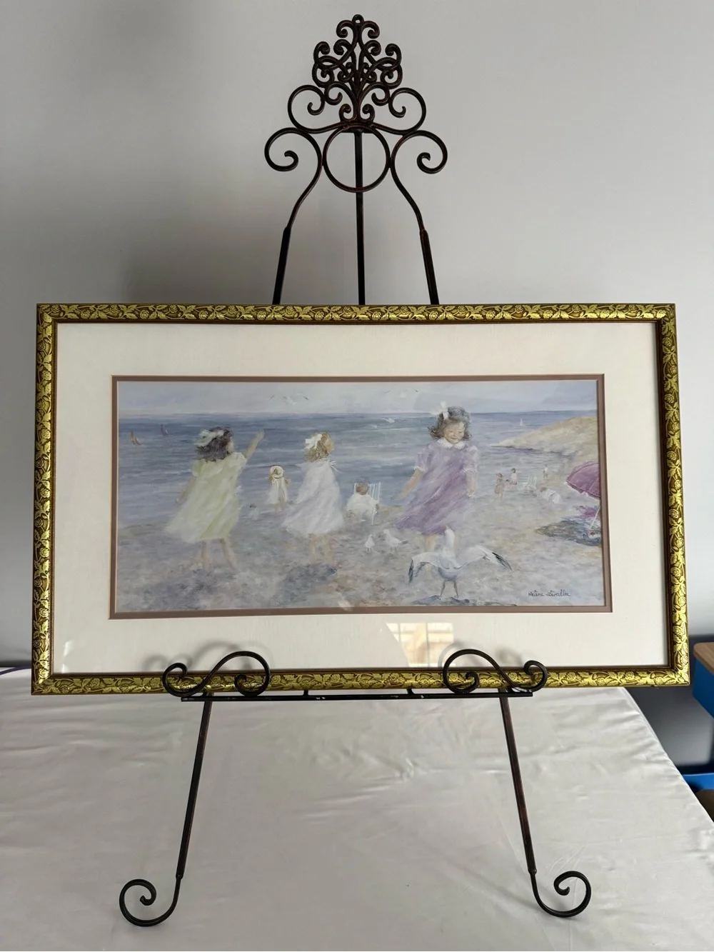 HELENE LEVEILLEE FRAMED ART PRINT ON VACATION AT LAST GIRLS BEACH SEAGULLS
